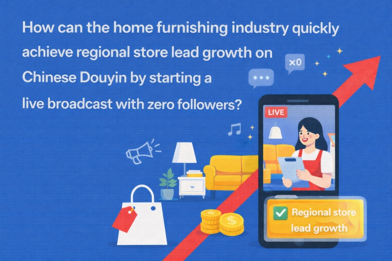 How can the home furnishing industry quickly achieve regional store lead growth on Chinese Douyin by starting a live broadcast with zero followers?